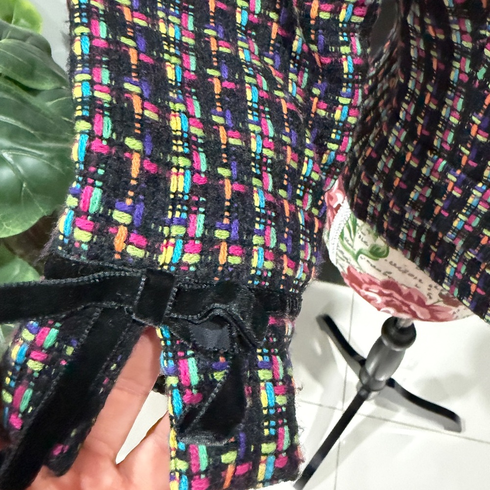 London Times Multicolor Tweed Crop Jacket - Black Base with Pink & Blue Accents - Picture 5 of 9